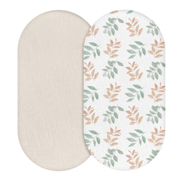 LYRICHOM BABY Bright Leaves pattern sheet, breathable muslin for comfy sleep