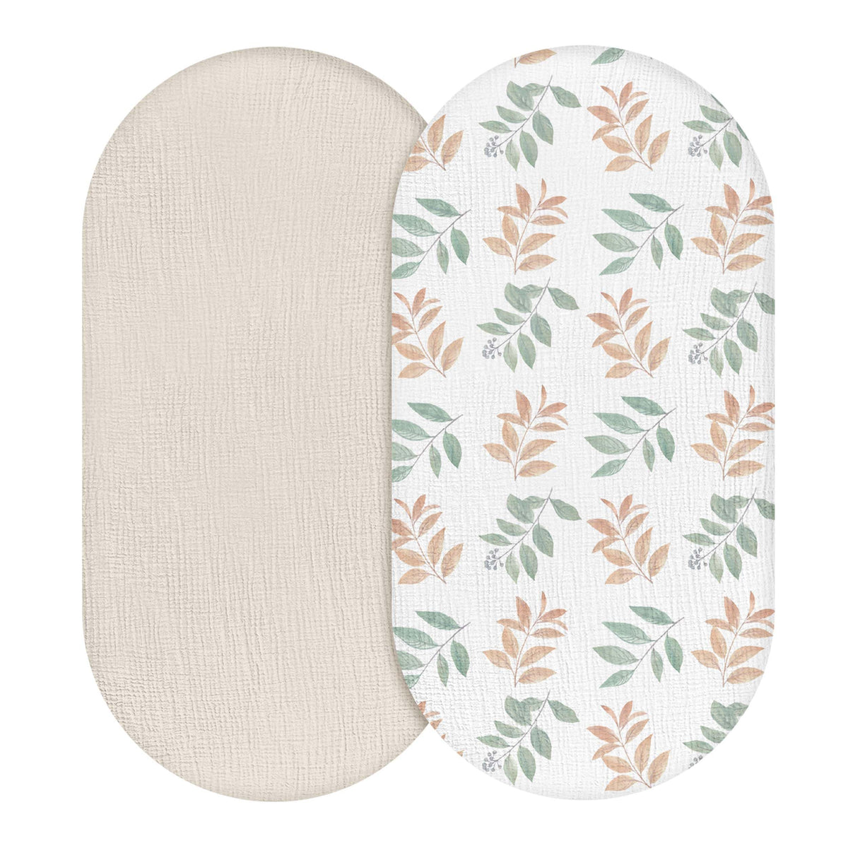 LYRICHOM BABY Bright Leaves pattern sheet, breathable muslin for comfy sleep