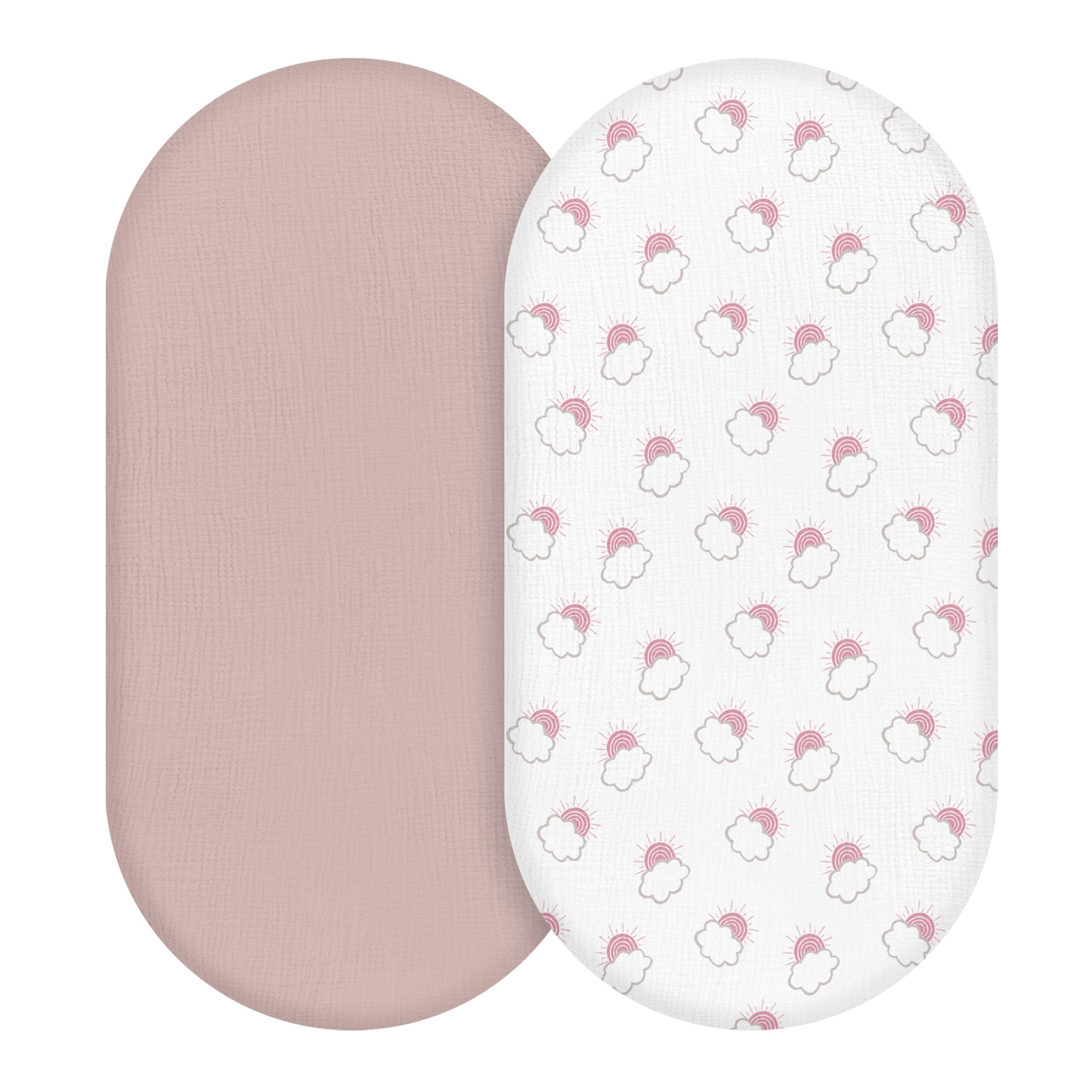 LYRICHOM BABY muslin bassinet sheet on mattress showing snug, safe fit.