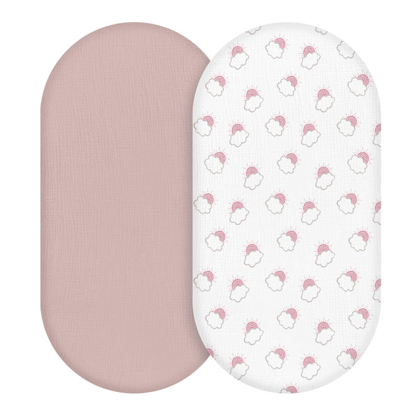 LYRICHOM BABY muslin bassinet sheet on mattress showing snug, safe fit.