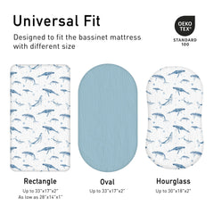 LYRICHOM BABY bassinet sheet fits oval, rectangle, hourglass mattresses.