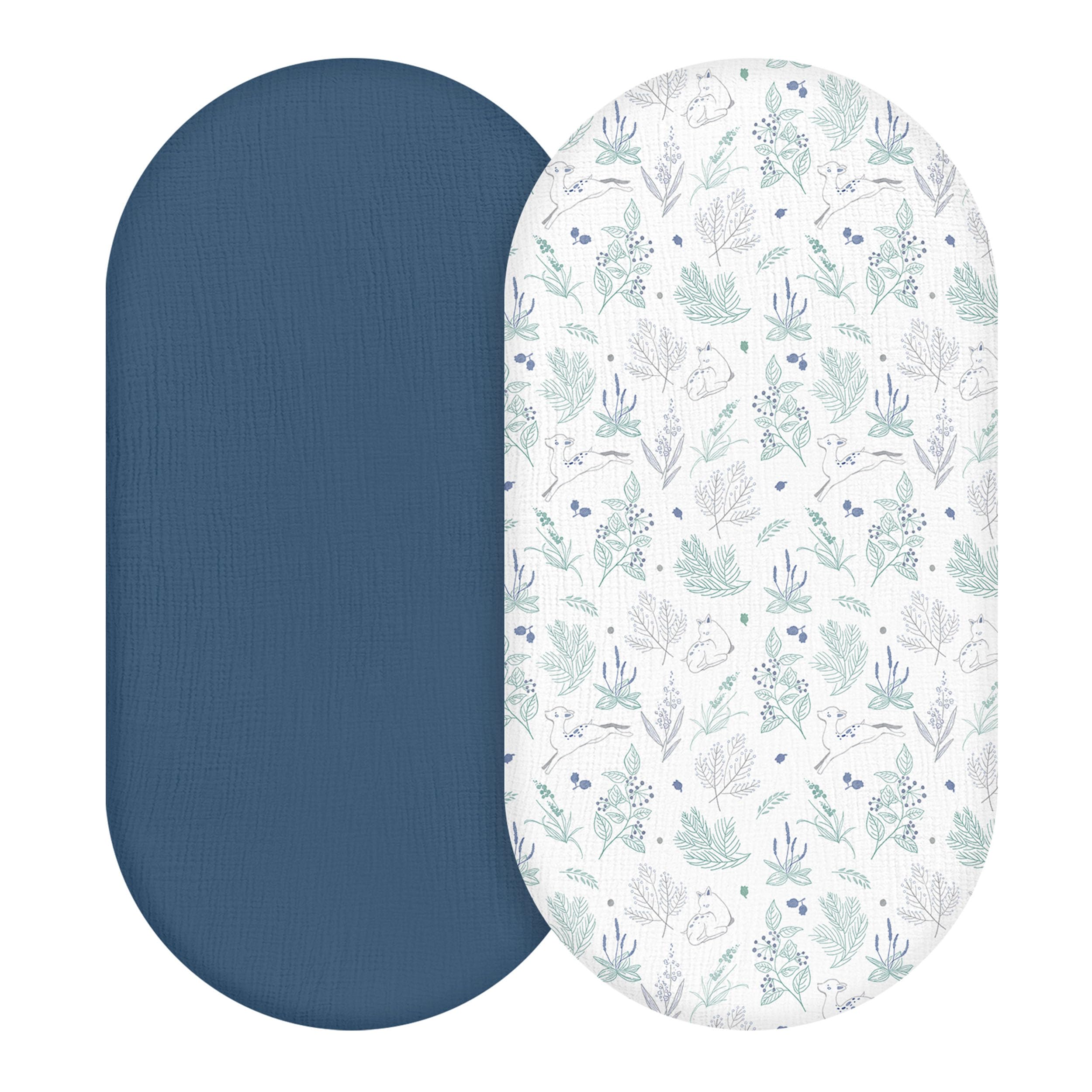 LYRICHOM BABY muslin bassinet sheets blue deer 2-pack laid flat for breathable comfort