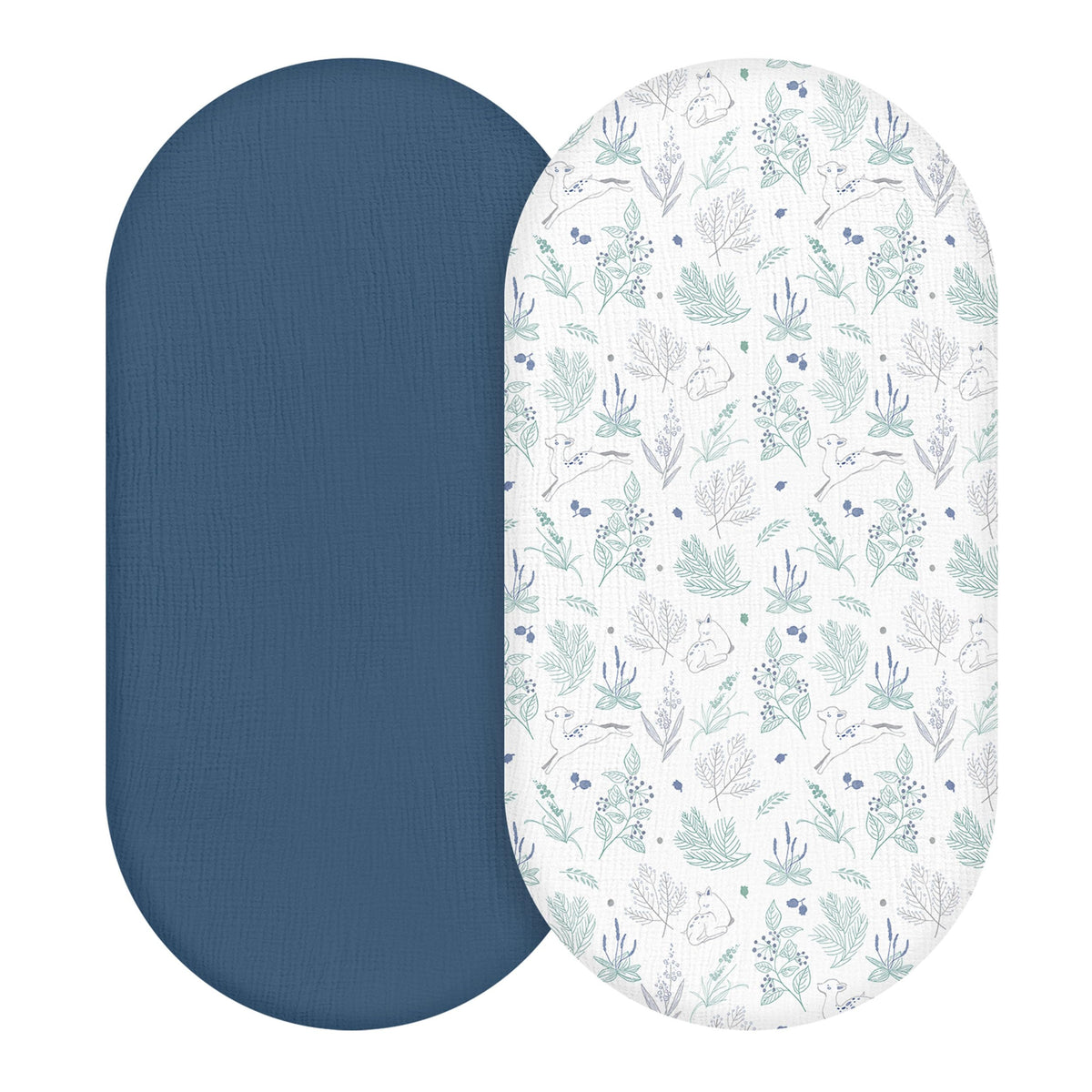 LYRICHOM BABY muslin bassinet sheets blue deer 2-pack laid flat for breathable comfort