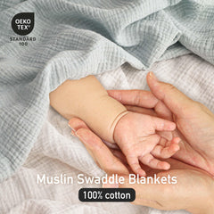 Closeup of LYRICHOM BABY muslin fabric showing soft breathable texture.