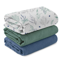 LYRICHOM BABY muslin swaddle 3-pack with fawn leaves print, gentle and breathable.