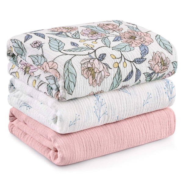 LYRICHOM BABY muslin swaddle blanket 3-pack, ultra-soft texture for gentle newborn comfort.