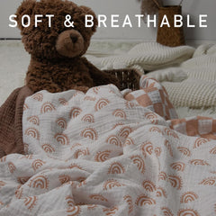 LYRICHOM BABY rainbow muslin swaddle blanket used as nursing cover for privacy