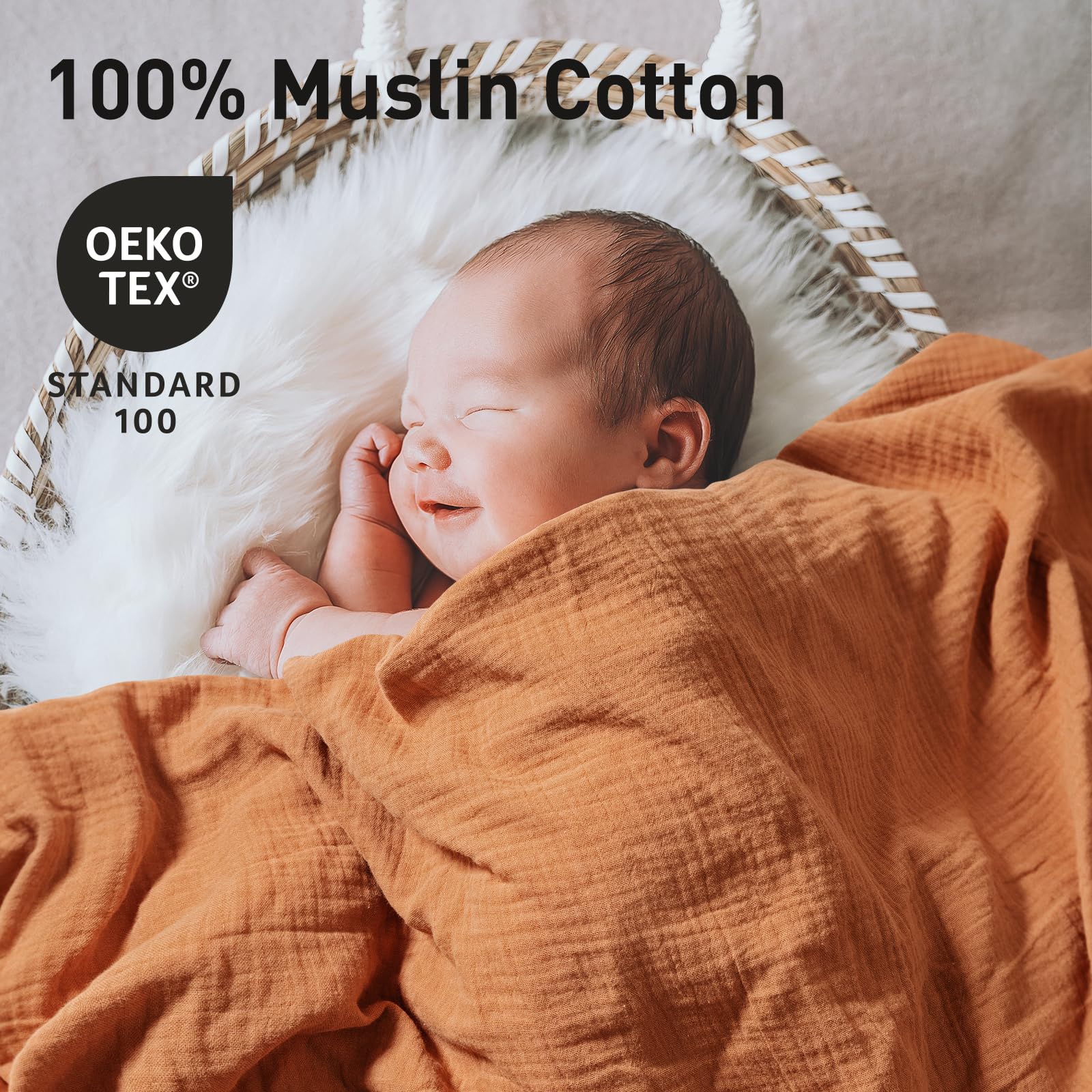 LYRICHOM BABY muslin swaddle close-up reveals ultra-soft, skin-friendly cotton.