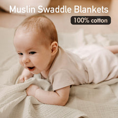 Close-up of breathable muslin texture on LYRICHOM BABY swaddle blanket for skin-friendly use.
