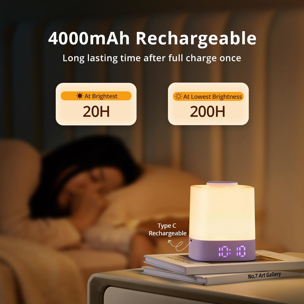 Lyridz 4000mAh battery powers long soft illumination.