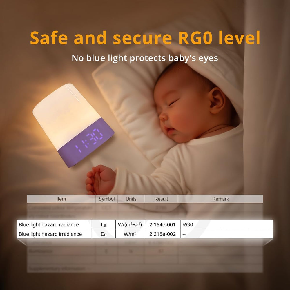 Lyridz LED nursery night light clock display helps track nighttime feeds.
