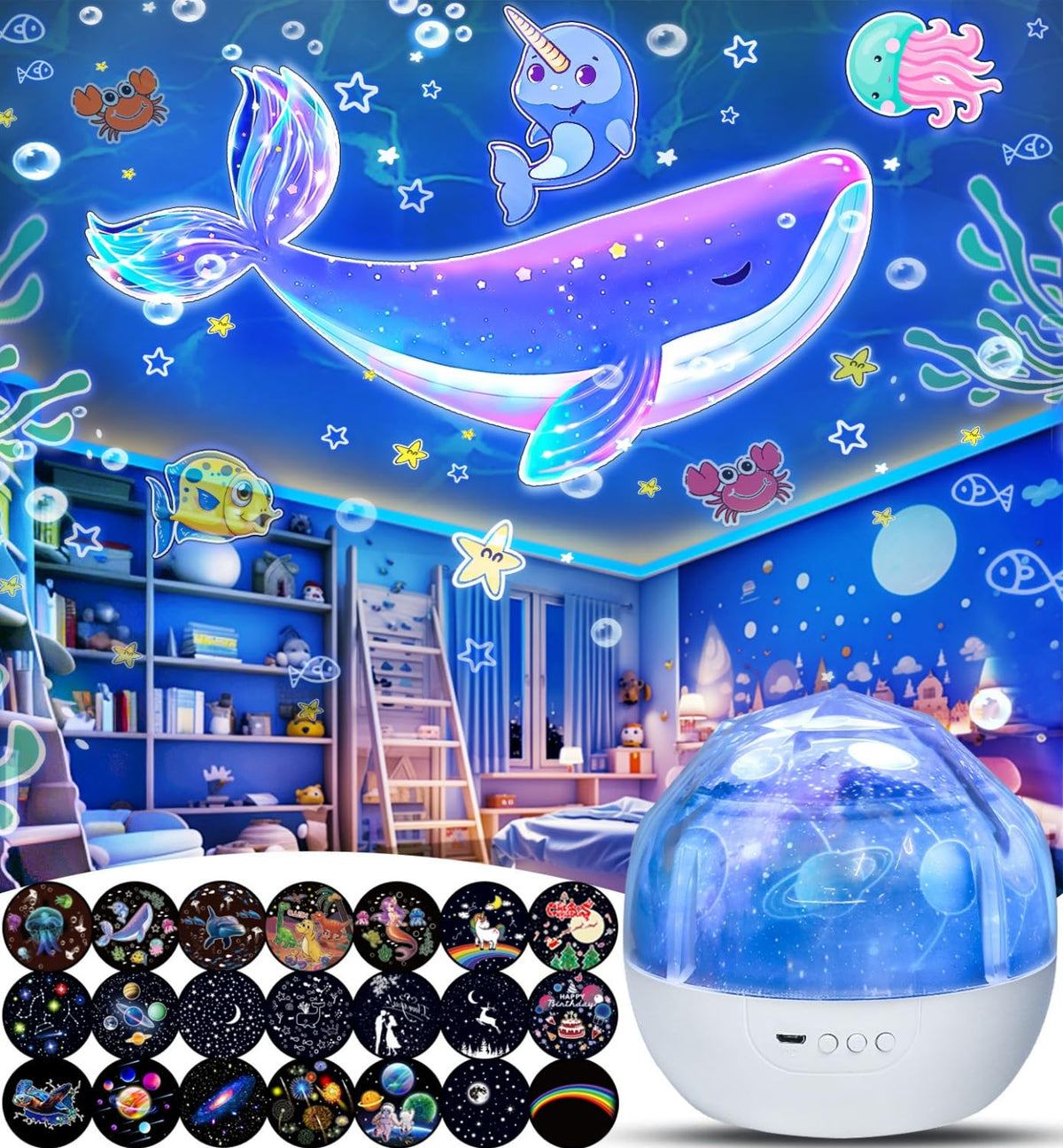 LytRdIt star projector casts a dreamy ceiling scene for kids' rooms.
