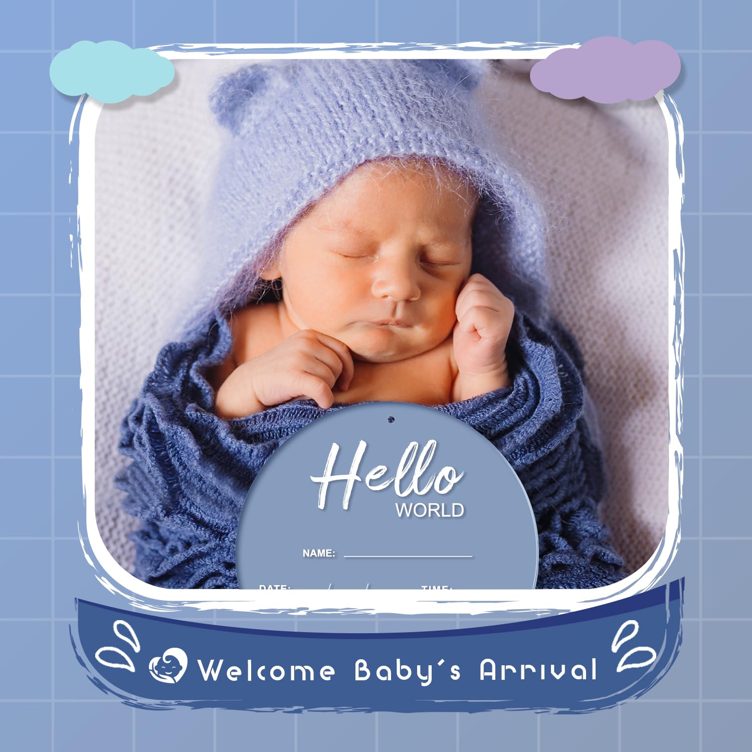 LZC LADYS GIFT baby announcement acrylic sign blue for newborn photography.