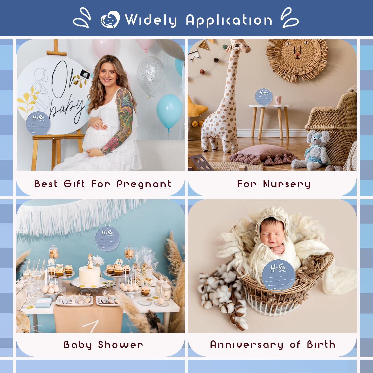 LZC LADYS GIFT newborn keepsake sign blue for photography memories.