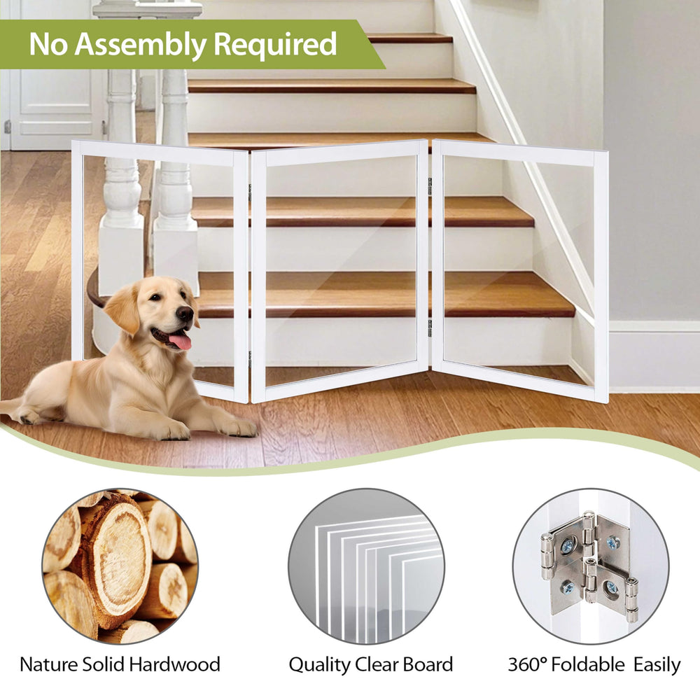 LZRS Clear Dog Gate hallway setup demonstrates freestanding design and adjustable width.