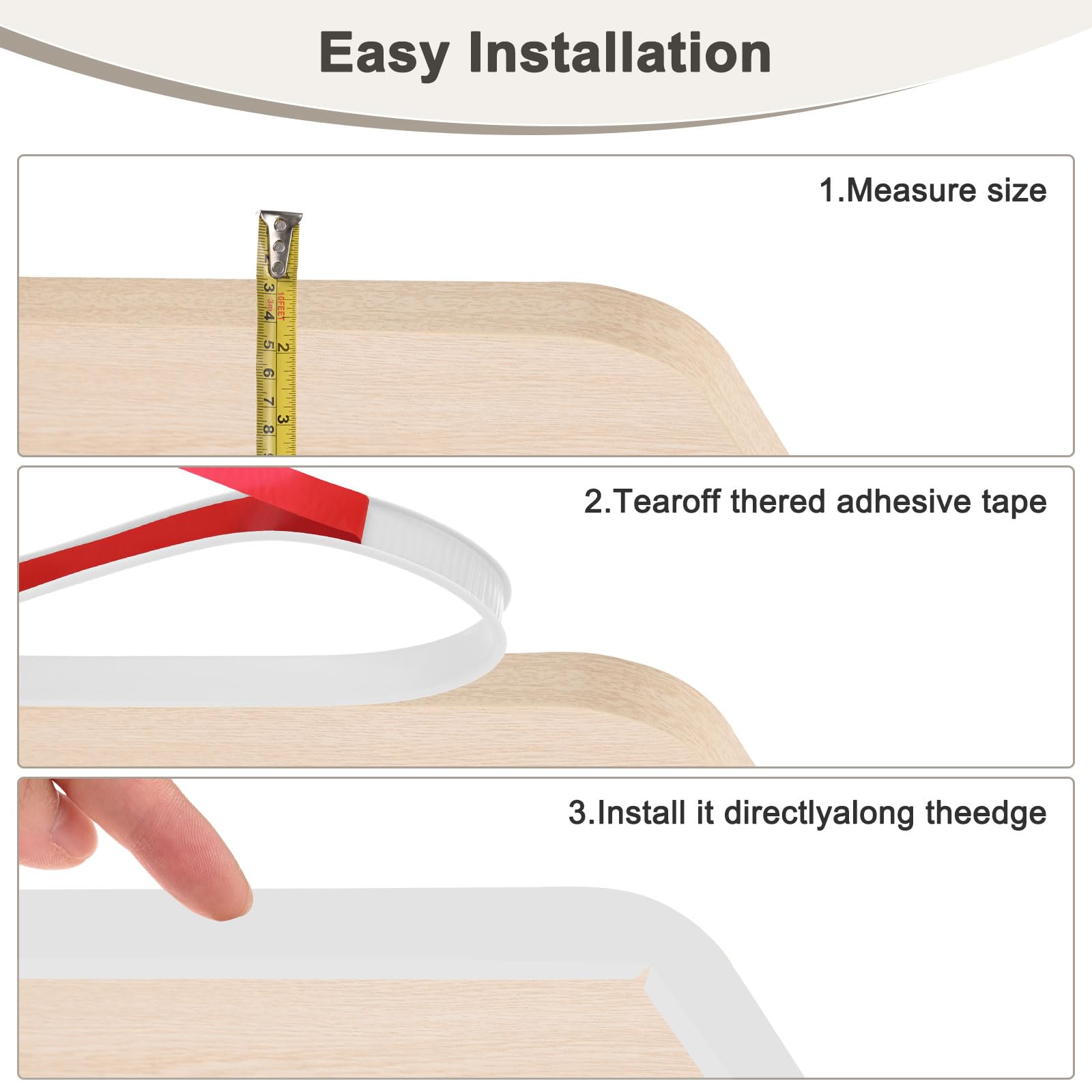 Flexible edge trim wrapping around tight furniture corners