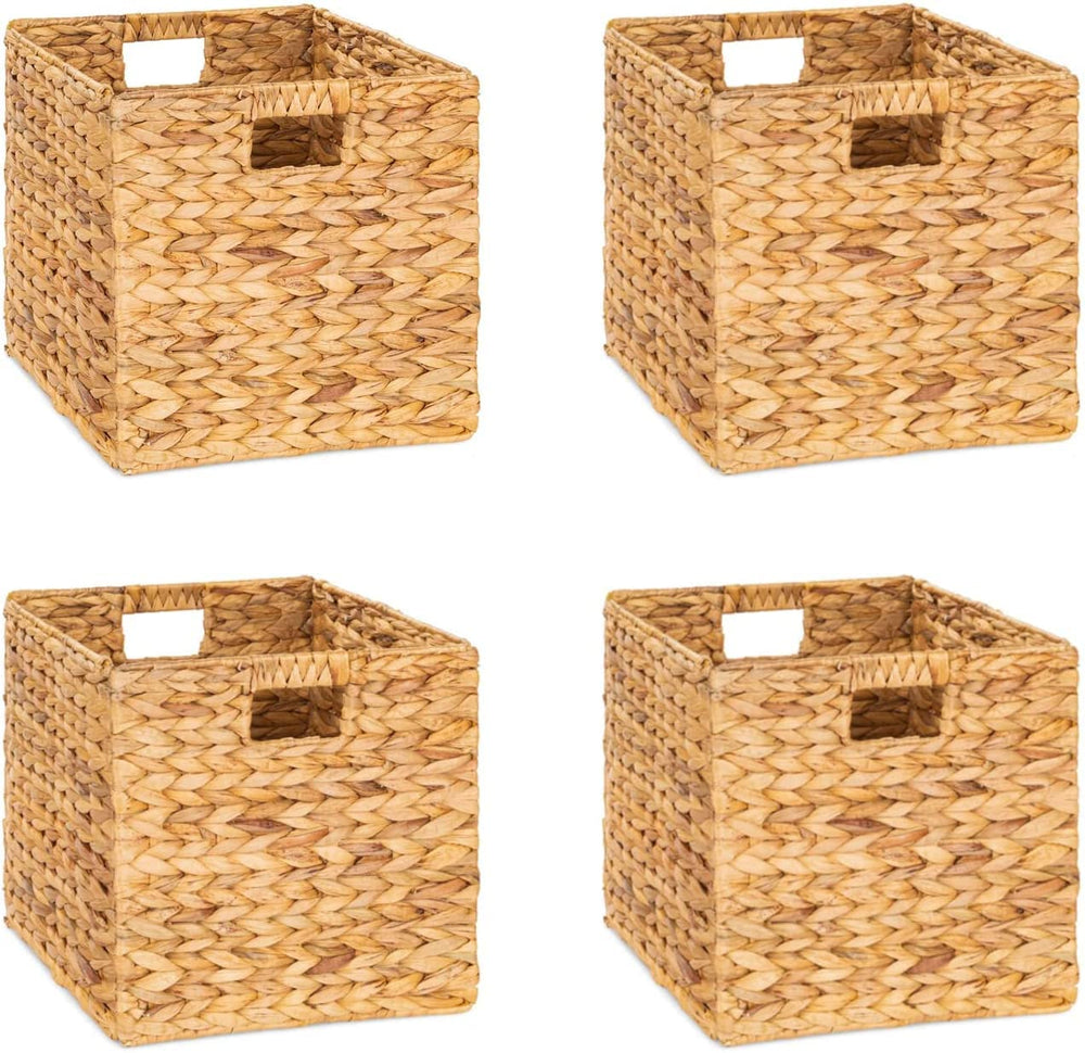 M4DECOR water hyacinth storage basket on a shelf for tidy toy and book storage.