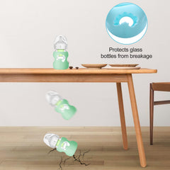 Drop-protection design safeguards Dr Brown 5oz bottle during travel with Maahongh sleeve
