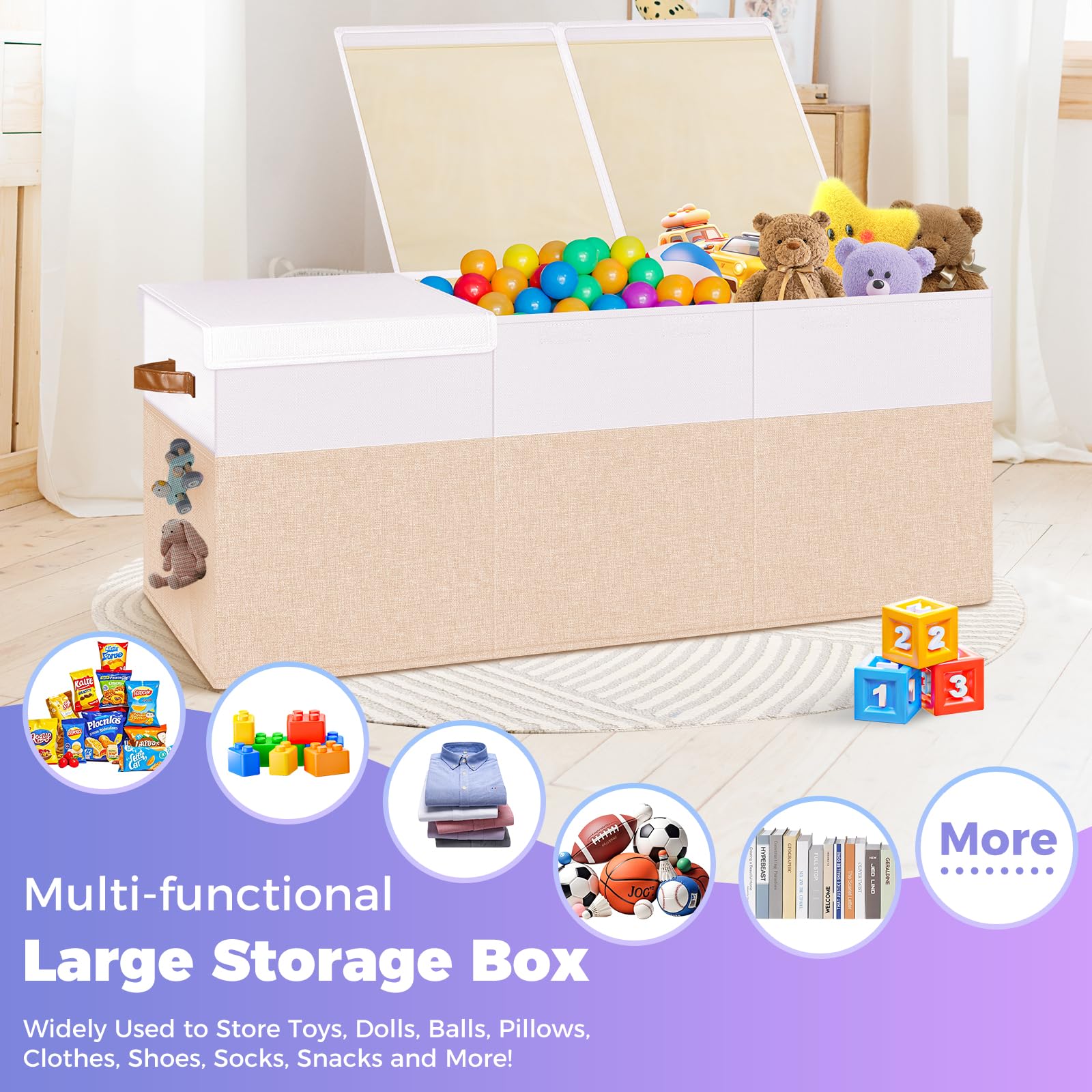 Mabahoo 150-liter toy storage capacity fits plushies and blankets.