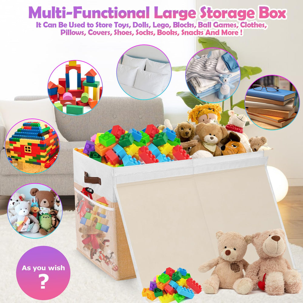 Mabahoo durable linen toy bin in beige, sturdy for daily use.