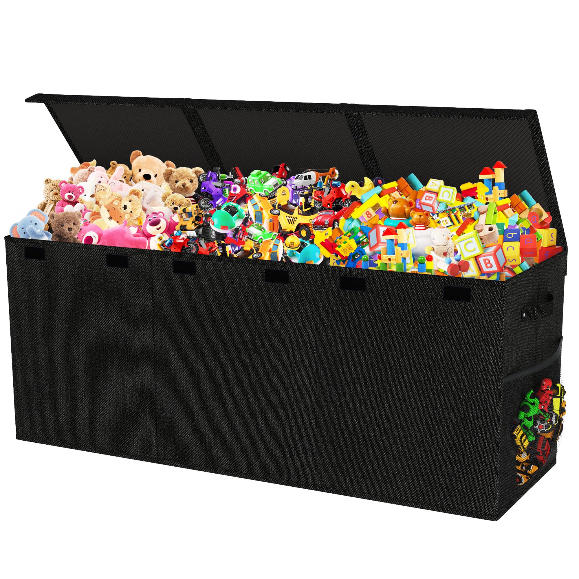 Mabahoo extra-large toy box keeps living areas tidy and organized.