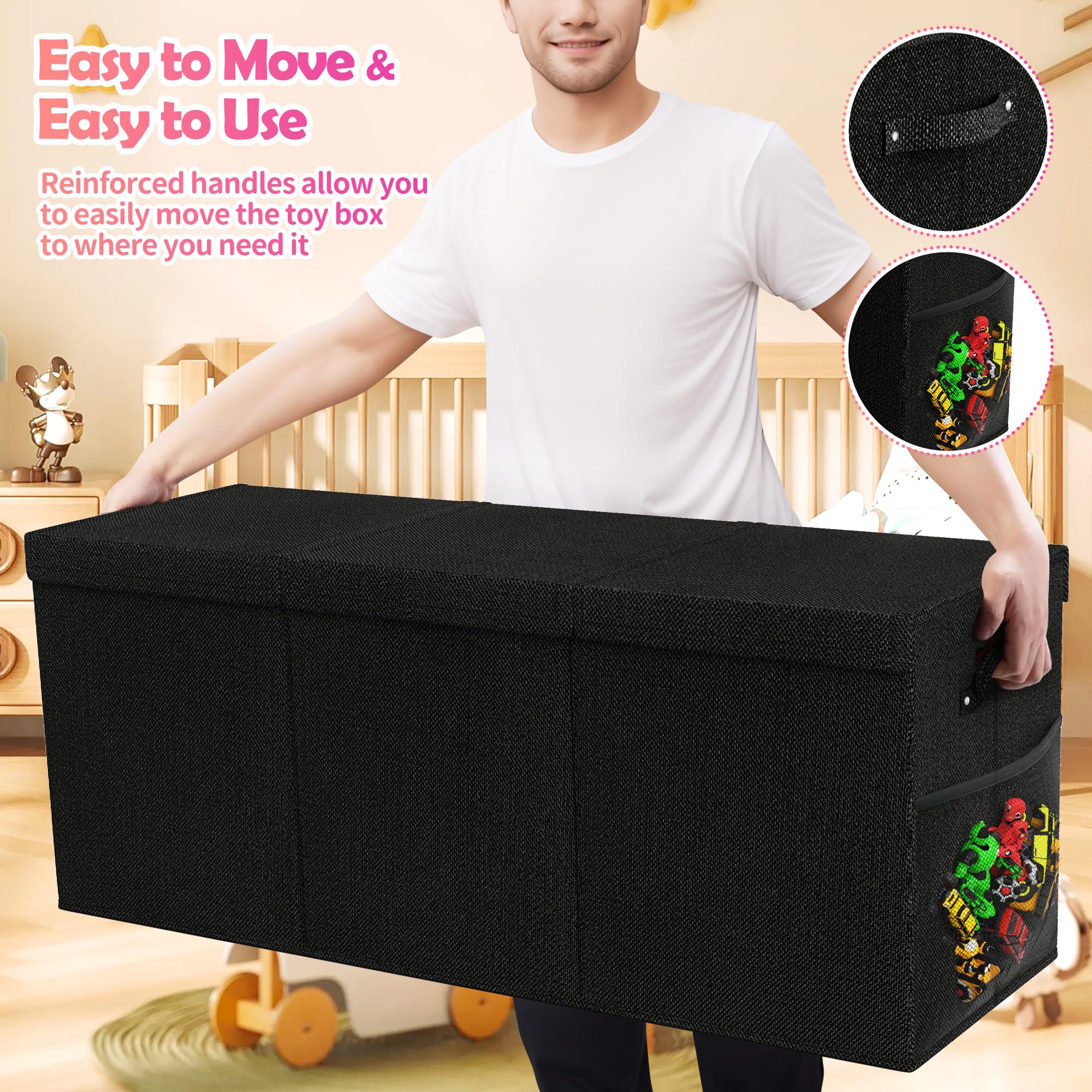 Mabahoo extra-large toy box with sturdy bottom and lid for heavier items.