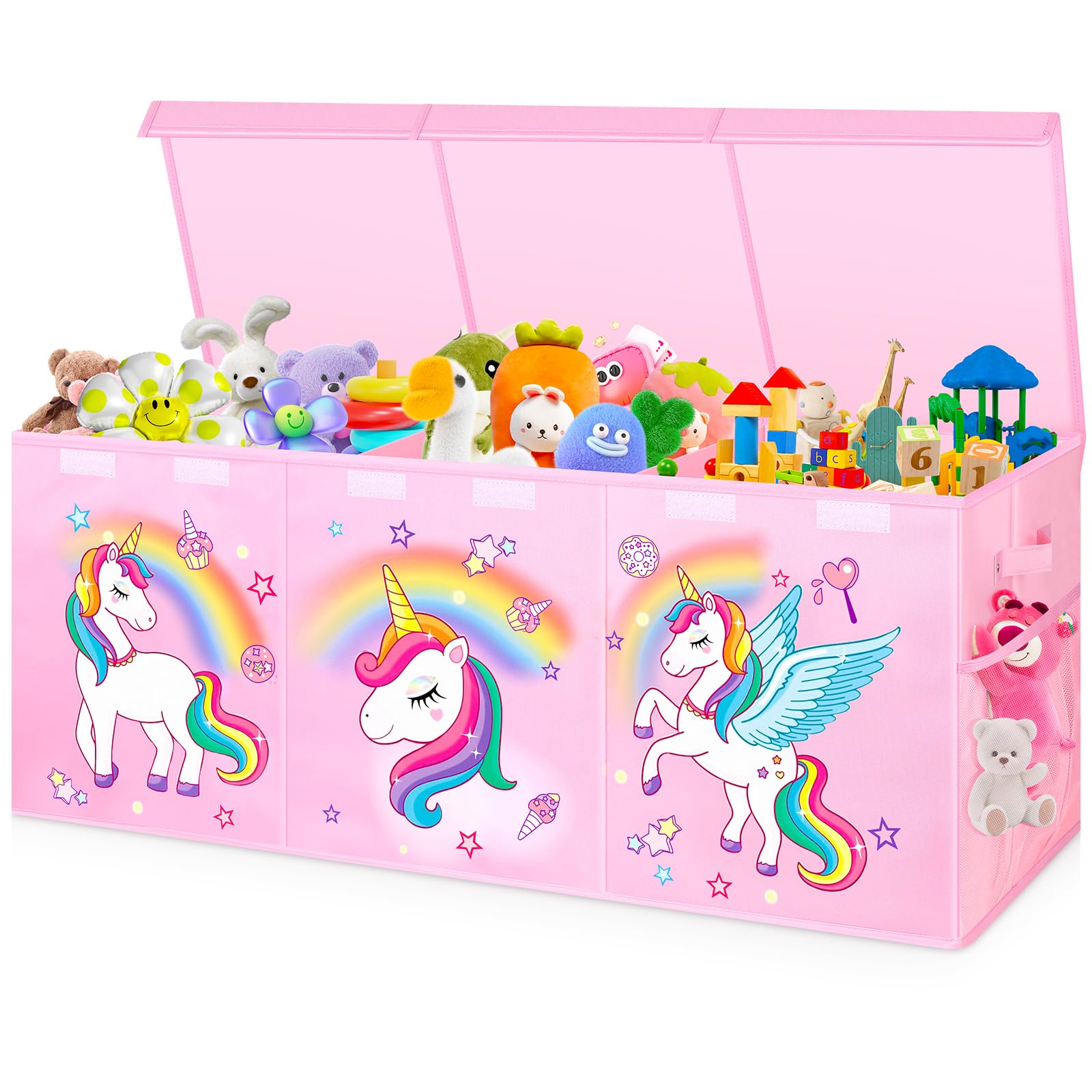 Mabahoo extra-large toy chest with collapsible lid for easy access and space saving.