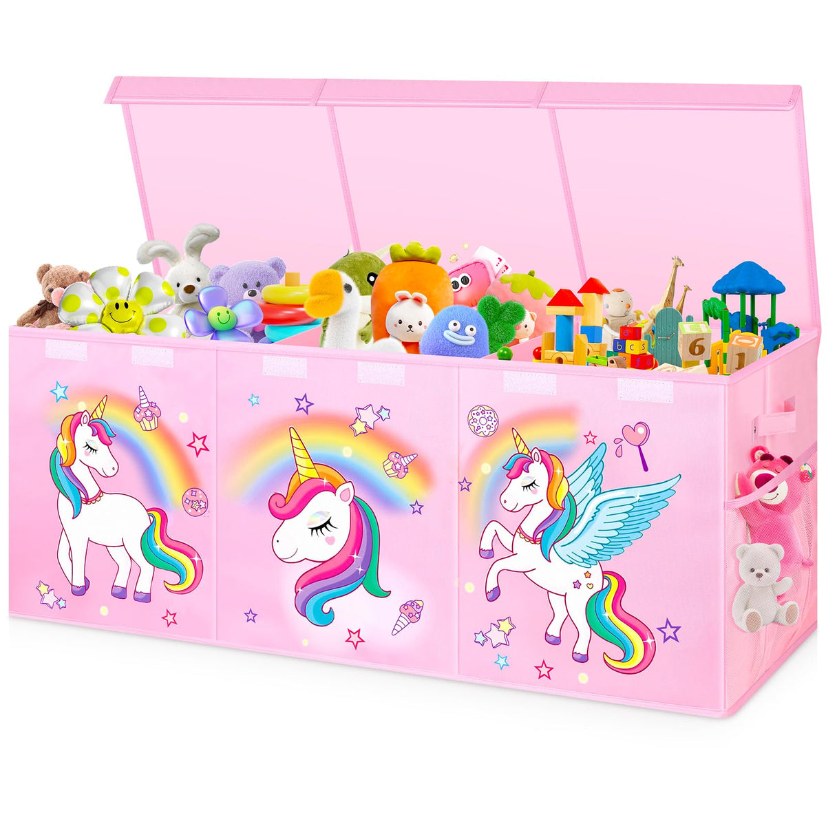 Mabahoo extra-large toy chest with collapsible lid for easy access and space saving.