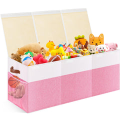 Mabahoo extra-large toy chest with pink lid showing generous 150L capacity for plush toys.