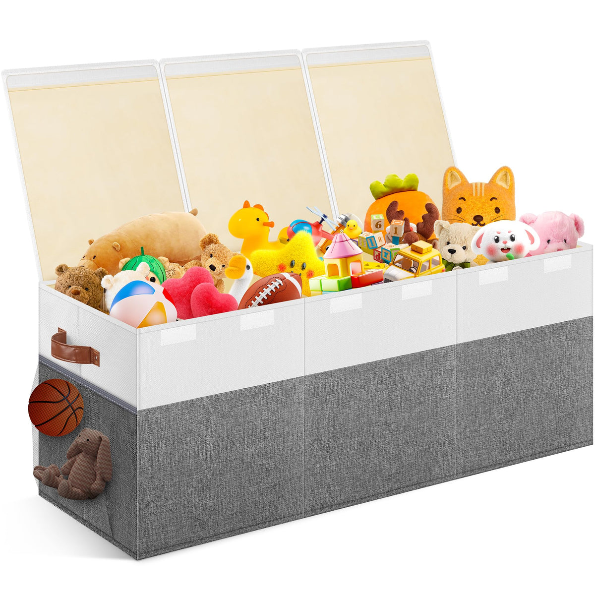 Mabahoo extra large toy storage box with lid in gray and white for tidy rooms
