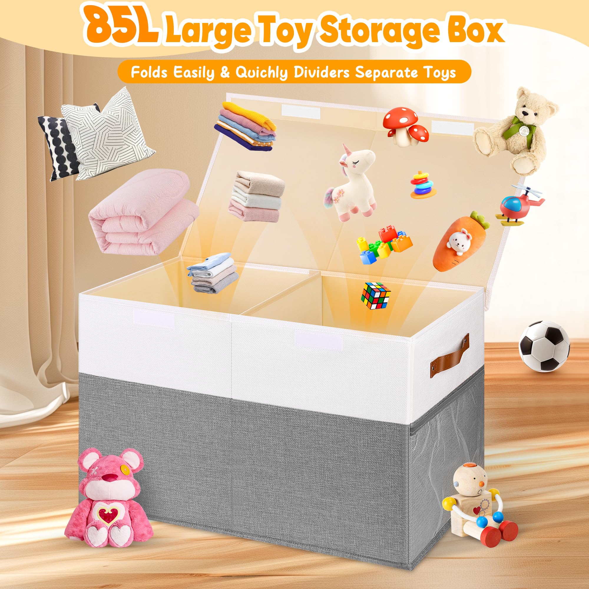 Mabahoo large toy box with open lid, easy access for quick cleanup.