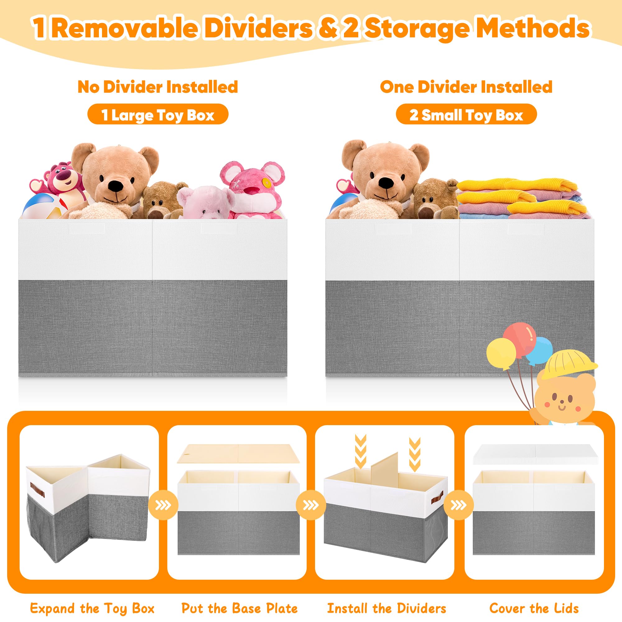 Mabahoo linen fabric toy box, sturdy and odorless for kids.