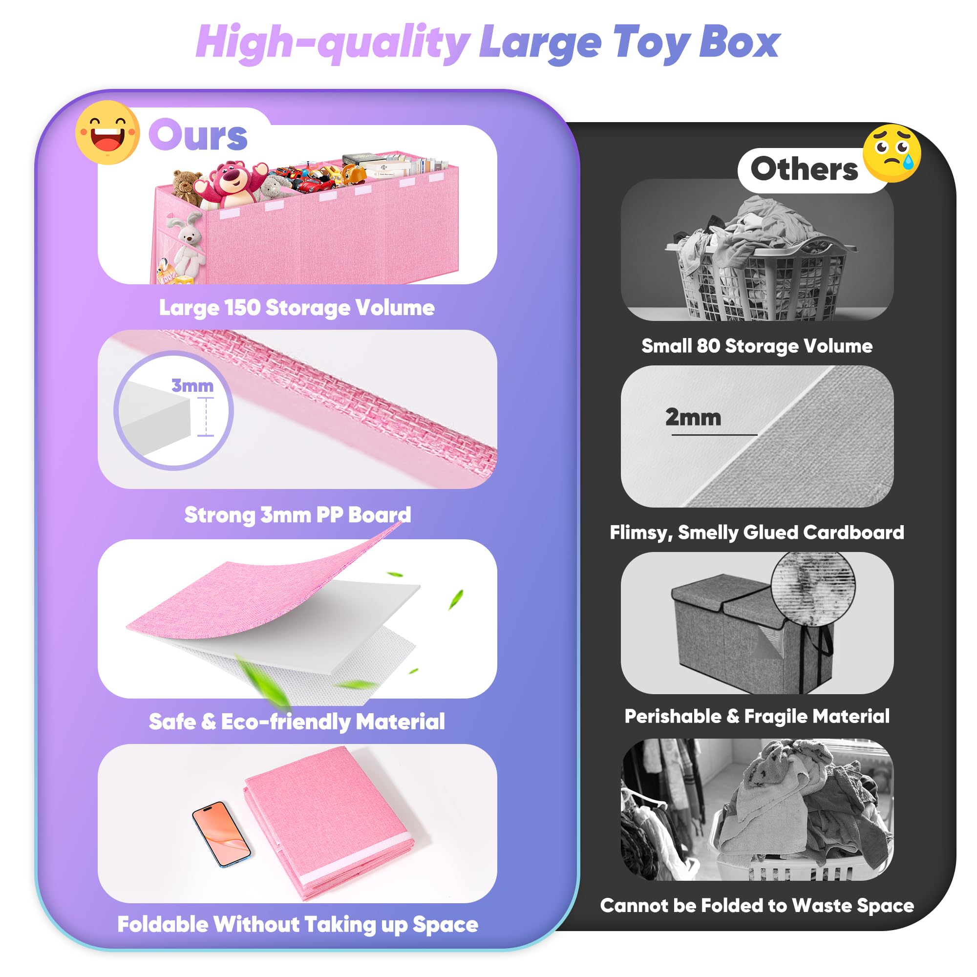 Mabahoo linen toy storage in pink blends with nursery and playroom décor.