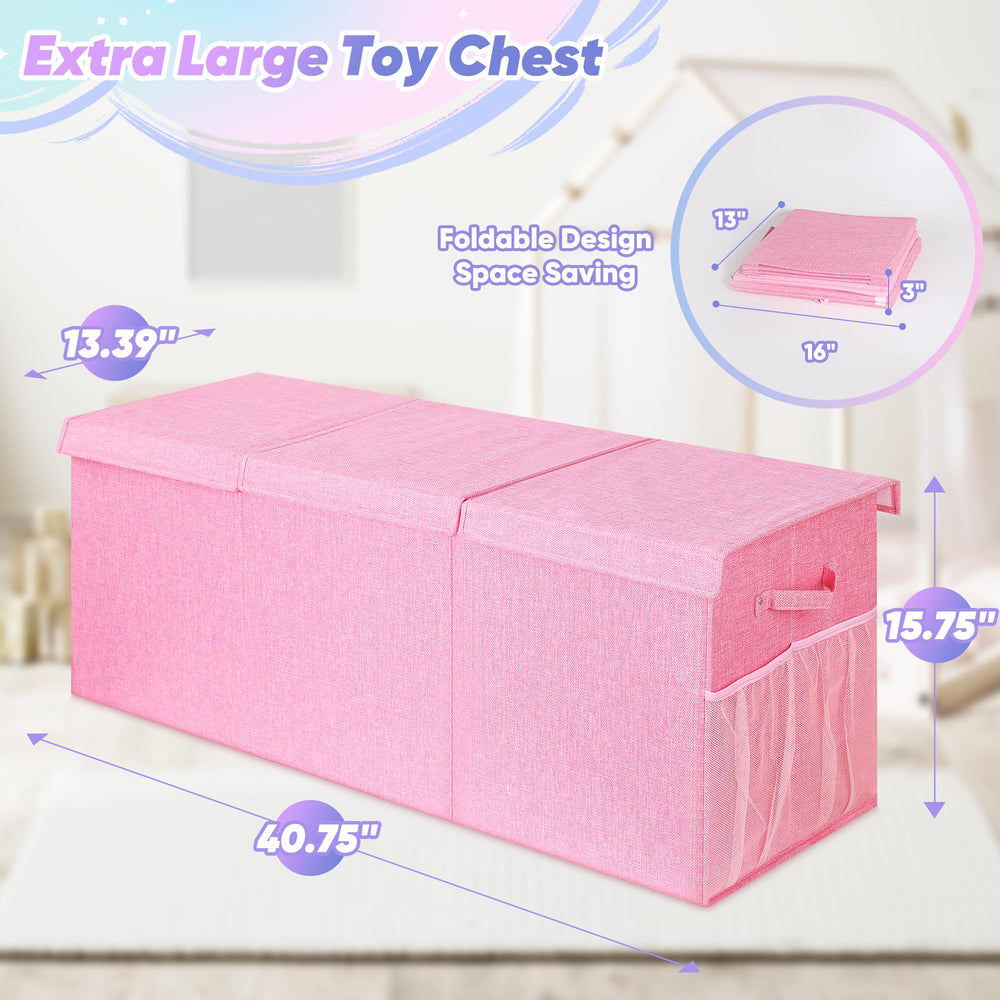 Mabahoo pink toy box with lid keeps clutter neatly hidden in nursery.