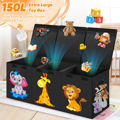 Mabahoo toy box with cute animal pattern helps keep toys organized.