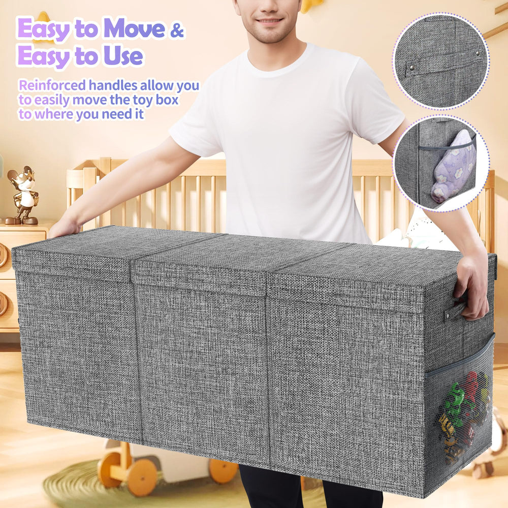 Mabahoo toy box chest side mesh pockets keep small items within reach
