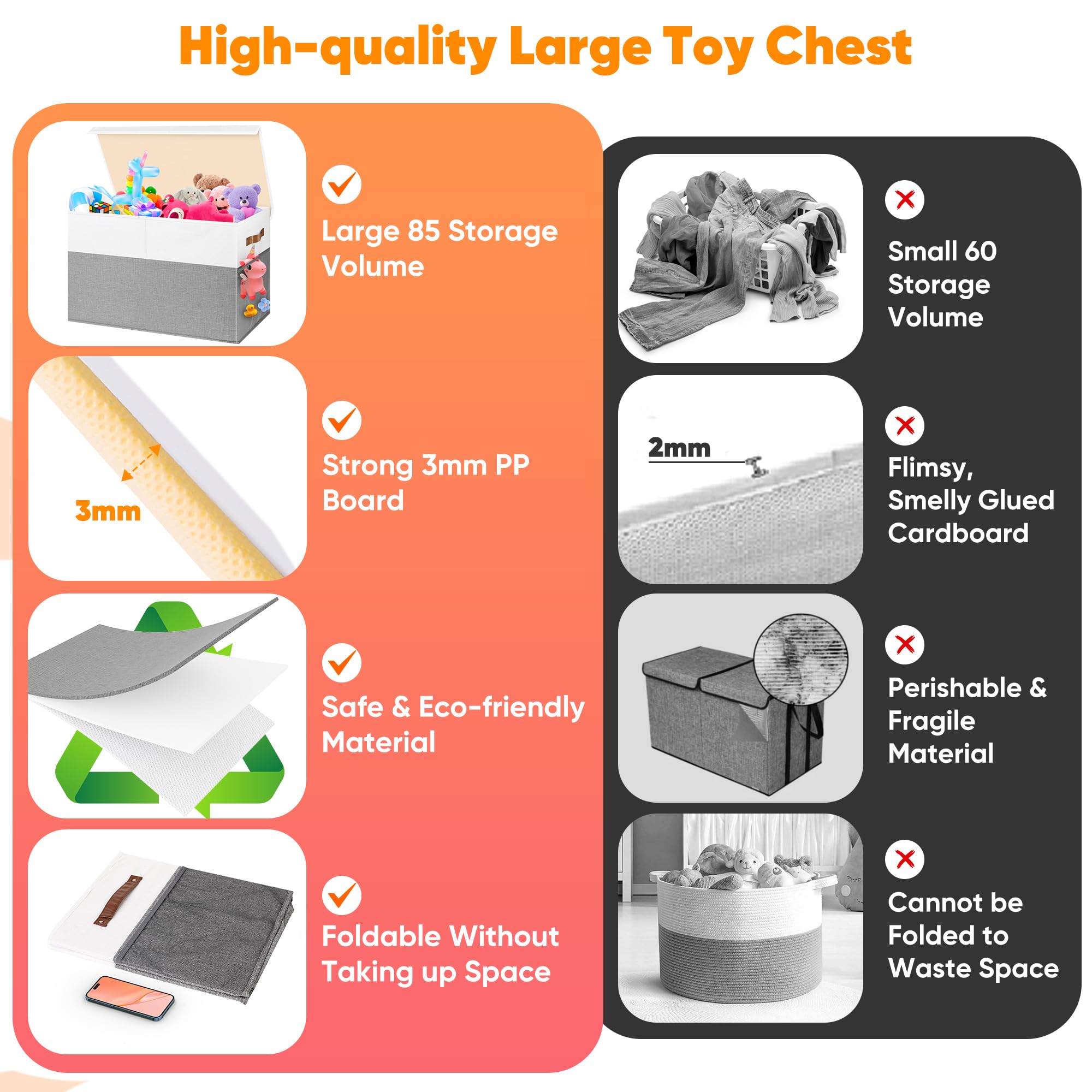 Mabahoo toy box with side mesh pocket, handy for small items.