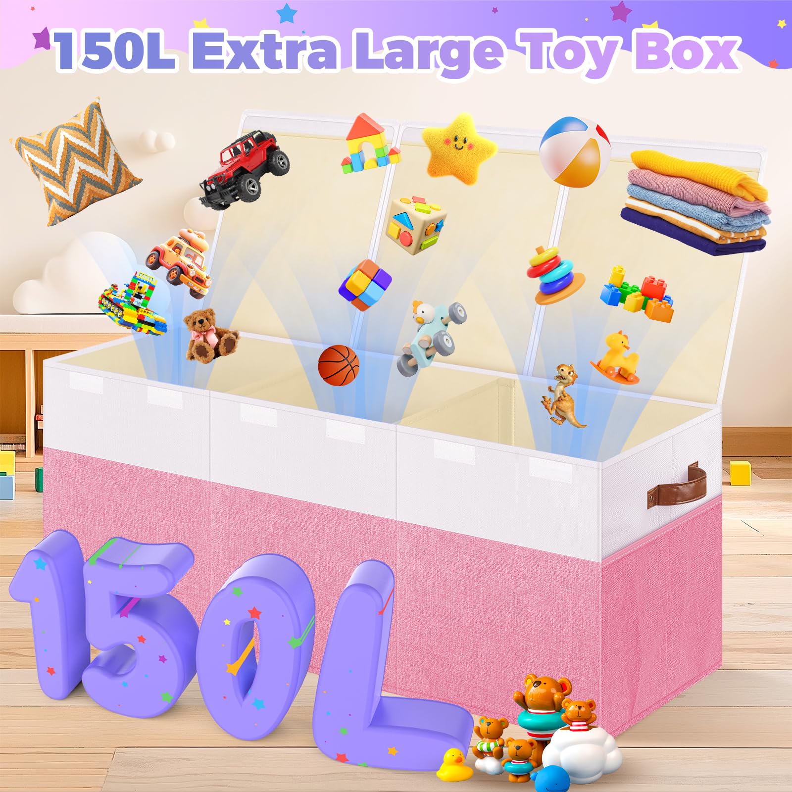 Mabahoo collapsible toy box folded flat saves space when not in use.