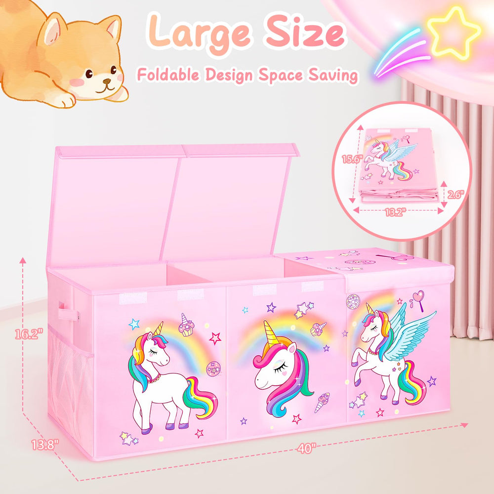 Mabahoo collapsible toy chest that folds flat for compact storage.
