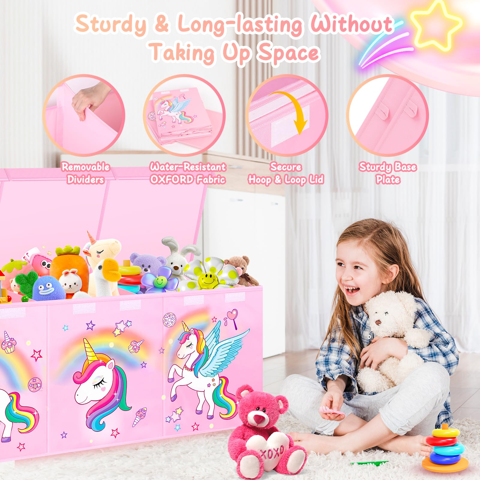 Mabahoo toy chest with side mesh pockets for quick-access small items.
