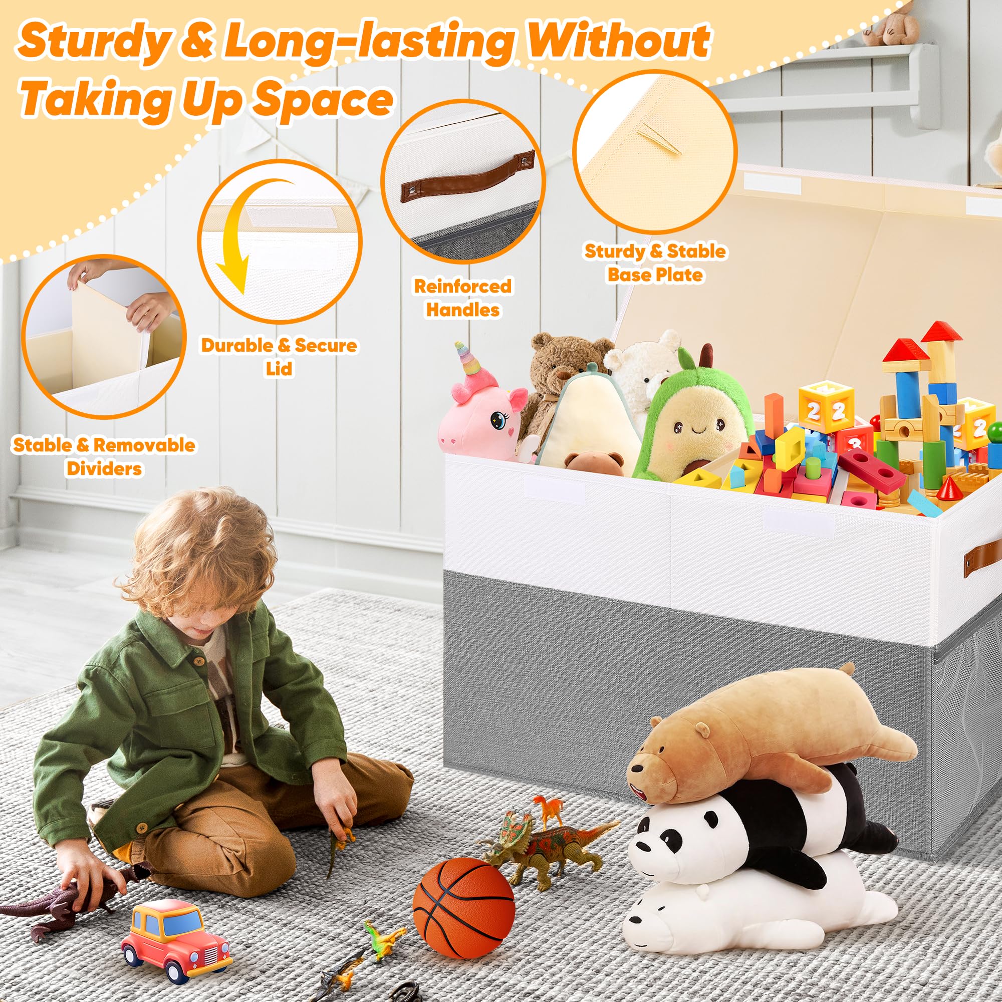 Mabahoo toy storage box 85L capacity, fits plush toys and clothes.