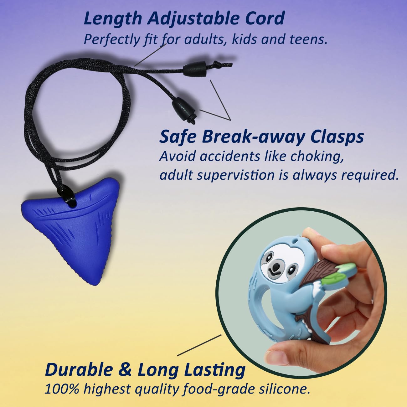 MaberryTech Direct chew necklace with Donut pendant helps channel fidgeting productively.
