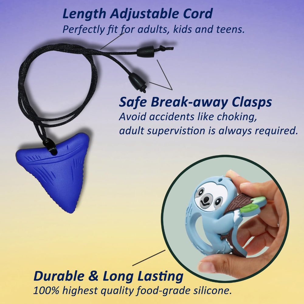 MaberryTech Direct chew necklace with Donut pendant helps channel fidgeting productively.