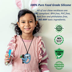MaberryTech Direct chew necklace with Shark Tooth pendant aids sensory calm during tasks.