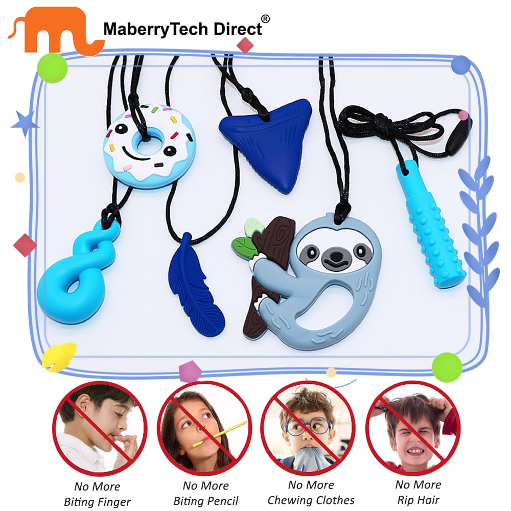 MaberryTech Direct chew necklace with Twist pendant provides safe, continuous sensory input.