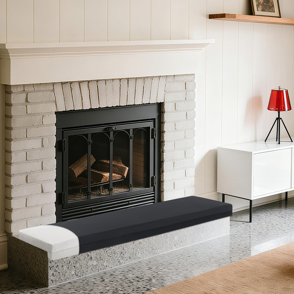 MABOZOO 2-inch thick fireplace hearth cushion demonstrates soft edge protection for kids