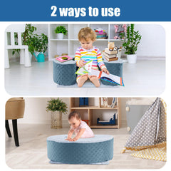 MABOZOO Sit Up Pillow blue in-use on floor helps babies learn sitting.
