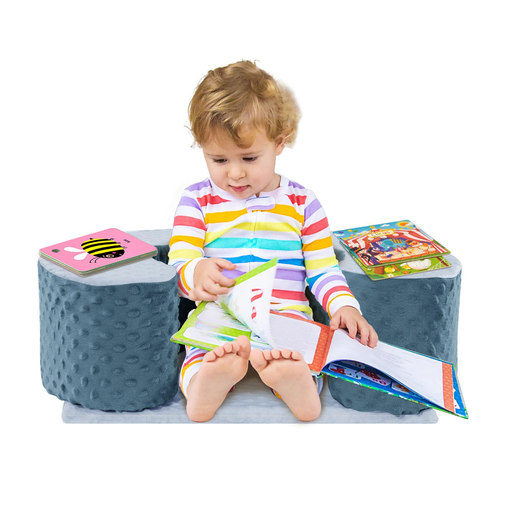 MABOZOO Sit Up Pillow blue top view shows thick, supportive seat for babies.