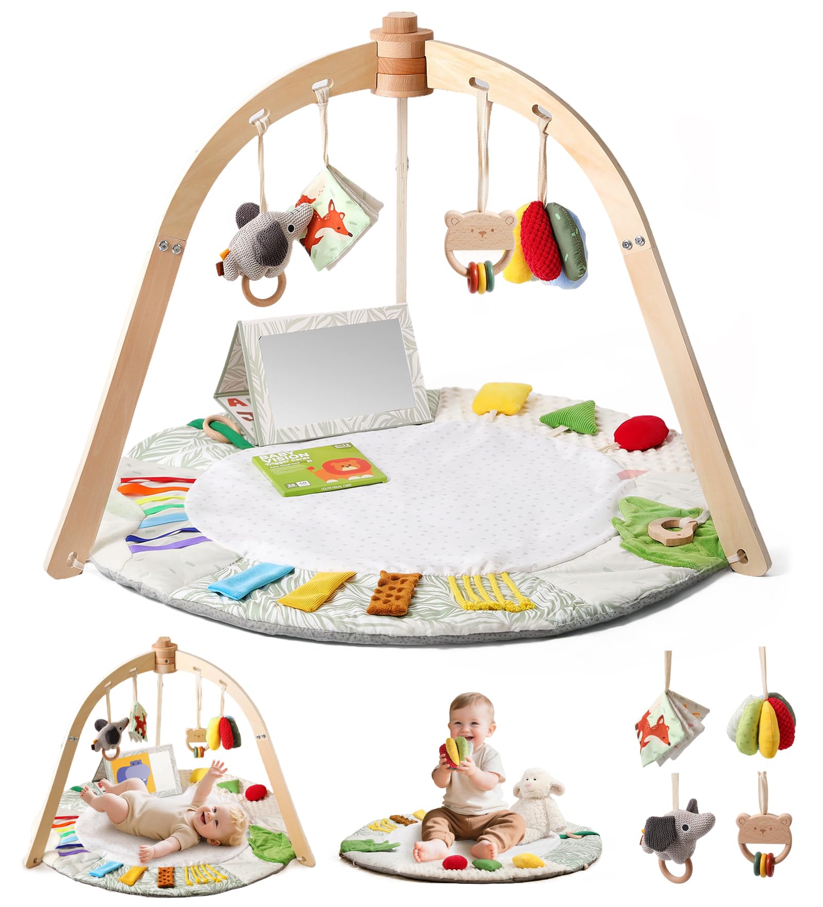 Macabaka wooden baby play gym with arch—promotes early exploration and safe movement