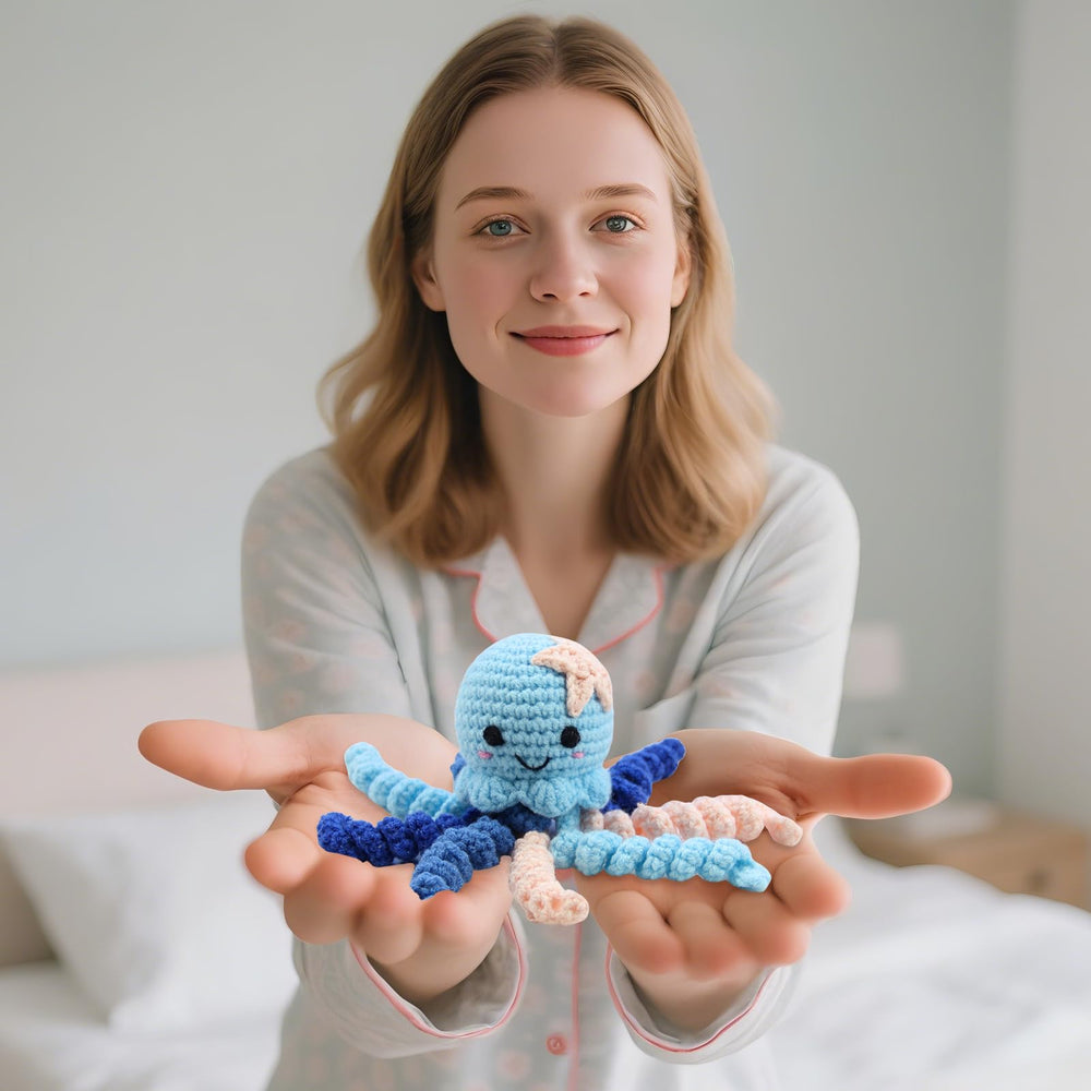 Machine-washable octopus designed for easy cleaning between uses.